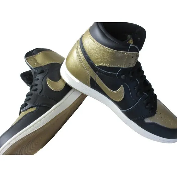 Nike Air Jordan 1 Men's Retro High OG Black Gold Leather Shoes Size 10 NEW