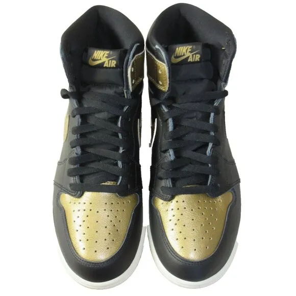 Nike Air Jordan 1 Men's Retro High OG Black Gold Leather Shoes Size 10 NEW