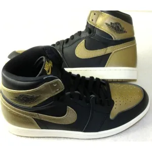 Nike Air Jordan 1 Men's Retro High OG Black Gold Leather Shoes Size 10 NEW