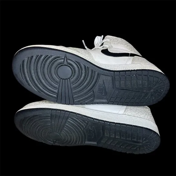 Nike Air Jordan 1 Mid White/Black Elephant Print Sneakers Size 7 Youth Mens Bask