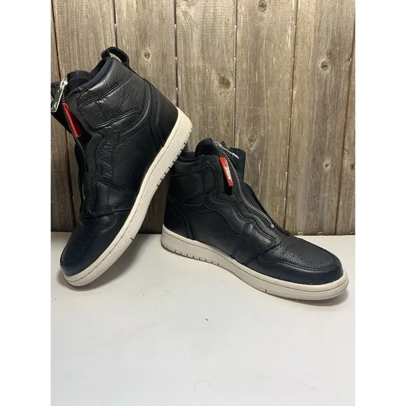 Nike Air Jordan 1 Retro High Shoes Black AT0575-006 Leather Zip Women’s Shoe 7.5