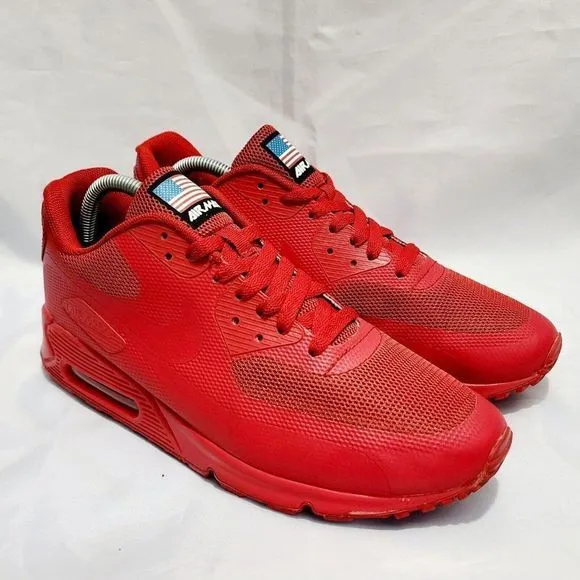 Nike‎ Air Max 90 Hyperfuse Red Independence Day Shoes 454446-600 Mens Size 9.5
