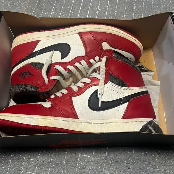 Nike Air Men's Red and White High-Top Sneakers