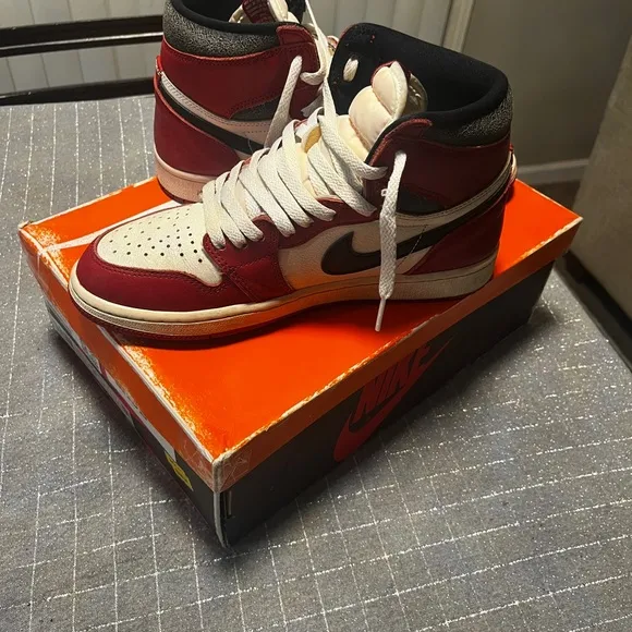 Nike Air Men's Red and White High-Top Sneakers