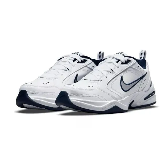 Nike Air Monarch White Navy Walking Dad Shoes Mens 9.5 4E WIDE New Fast Ship