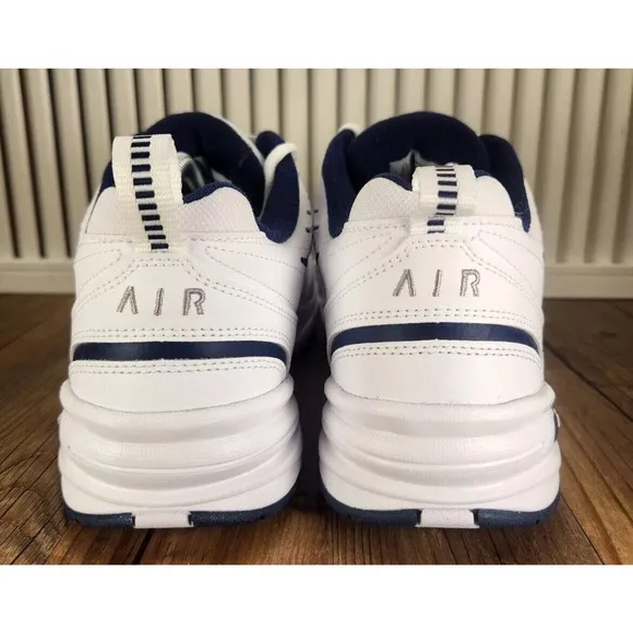 Nike Air Monarch White Navy Walking Dad Shoes Mens 9.5 4E WIDE New Fast Ship