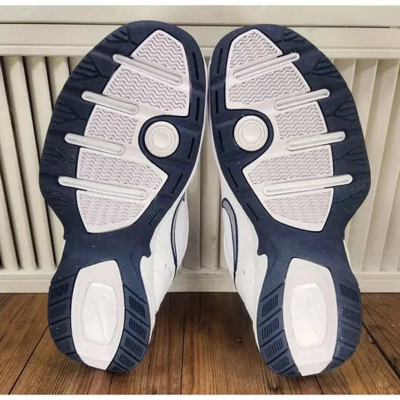 Nike Air Monarch White Navy Walking Dad Shoes Mens 9.5 4E WIDE New Fast Ship