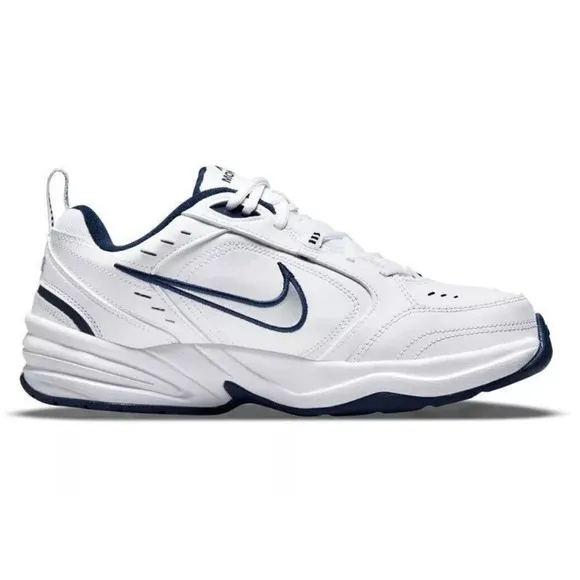 Nike Air Monarch White Navy Walking Dad Shoes Mens 9.5 4E WIDE New Fast Ship