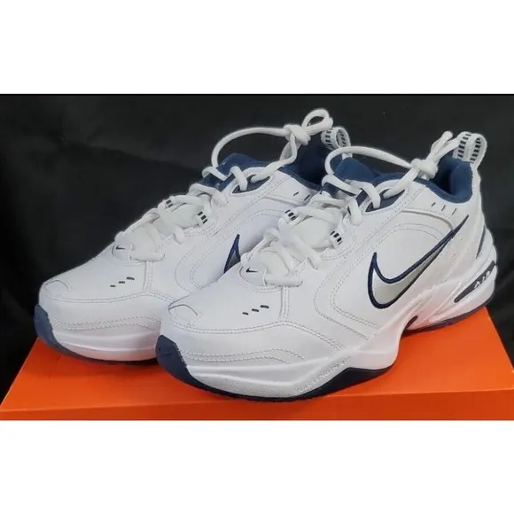 Nike Air Monarch White Navy Walking Dad Shoes Mens 9.5 4E WIDE New Fast Ship