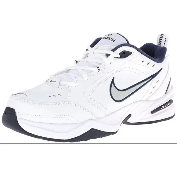 Nike Air Monarch White Navy Walking Dad Shoes Mens 9.5 4E WIDE New Fast Ship