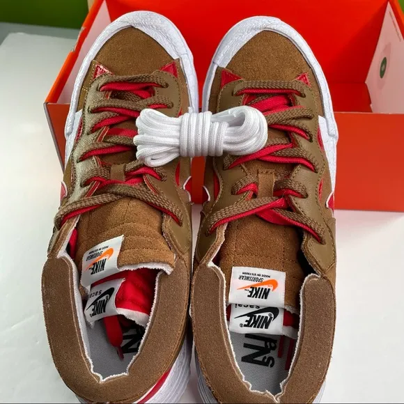 Nike Blazer Low Sacai Mens Size 11.5 British Tan &amp; University Red Sneakers