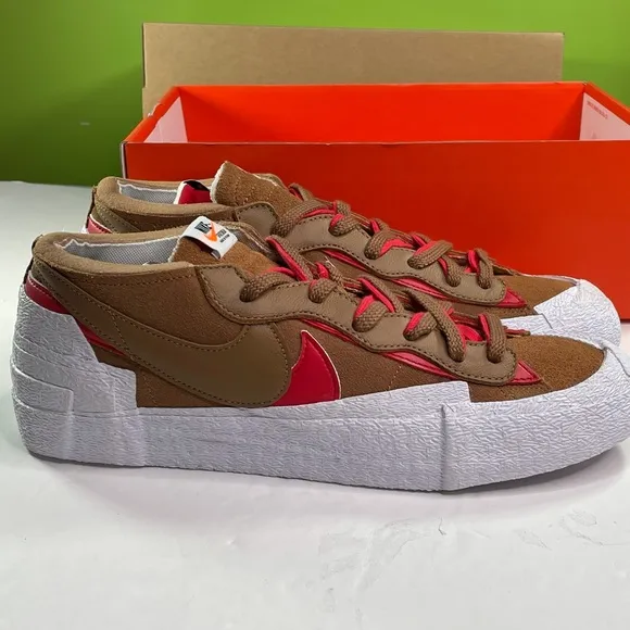 Nike Blazer Low Sacai Mens Size 11.5 British Tan &amp; University Red Sneakers