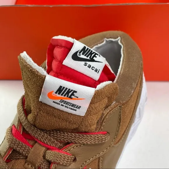 Nike Blazer Low Sacai Mens Size 11.5 British Tan &amp; University Red Sneakers