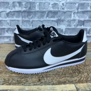 Nike Classic Cortez Leather Black White Running Shoes 807471-010 Womens Size 8
