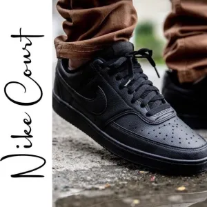 Nike Court Vision Low Top All Black Sneakers Trainers Lace-Up