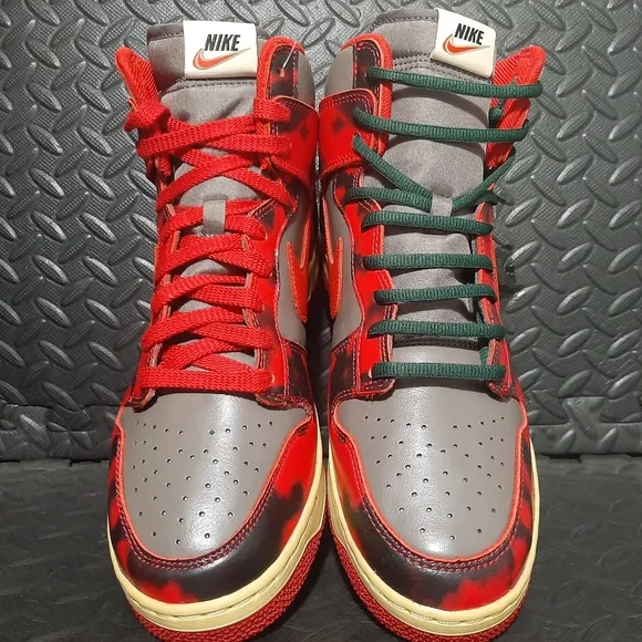 Nike Dunk High 1985 Red Acid Wash shoes DD9404-600 &quot;FREDDIE&quot; lace swap