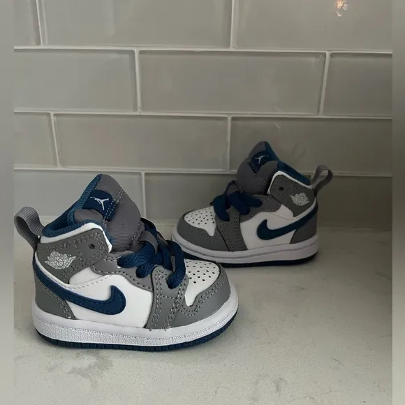 Nike Jordan 1 high top infant blue and grey, size 2