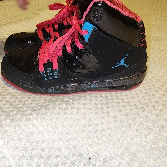 NIKE JORDAN  EUC GIRLS SIZE 4.5 Y SC-1 GS BLACK PINK HIGH TOP SNEAKERS SHOES