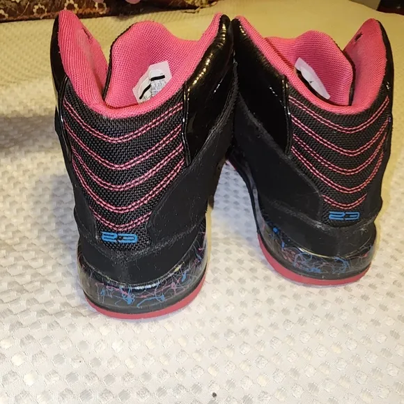 NIKE JORDAN  EUC GIRLS SIZE 4.5 Y SC-1 GS BLACK PINK HIGH TOP SNEAKERS SHOES