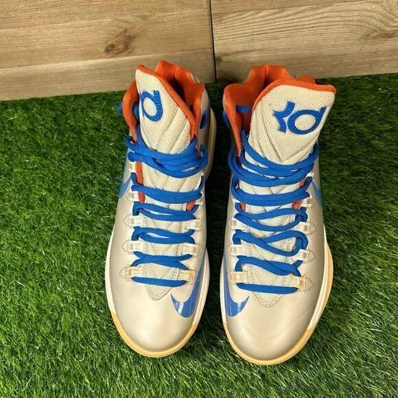 Nike KD‎ 5 Birch Mens 8 Silver Blue Shoes Sneakers Athletic Basketball High Top