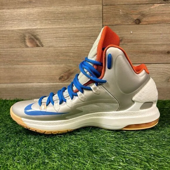 Nike KD‎ 5 Birch Mens 8 Silver Blue Shoes Sneakers Athletic Basketball High Top