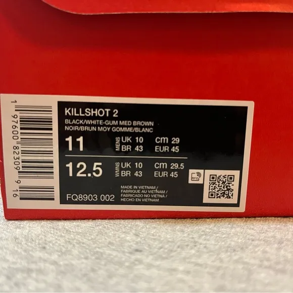 NIKE Killshot 2 Black/Gum Medium Brown Sneaker Men's Shoe Size 11 FQ8903-002