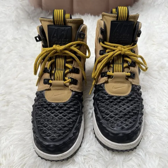 Nike Lunar Force 1 Duckboot Quilted High Top Sneakers Tan Gold 5.5y 7 Women's 7