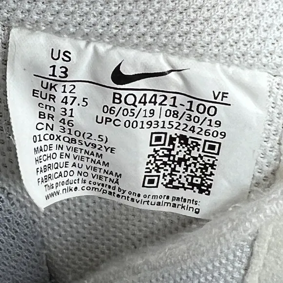 Nike Mens Air Force 1BQ4421-100 White Lace Up Low Top Sneaker Shoes Size 13