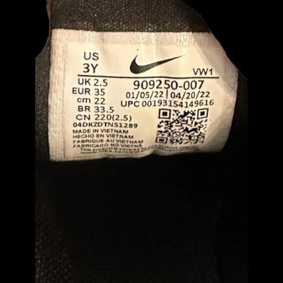 Nike Roshe‎ G Youth Golf Shoes 909250-007 Black/White Big Kid Size 3Y NWT