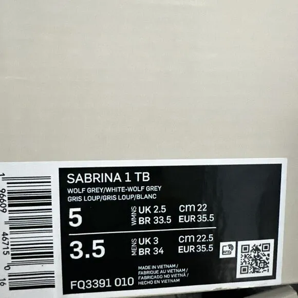Nike Sabrina 1 TB Women's Size 5 Grey / White Basketball Shoes FQ3391 010 NEW