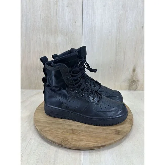 Nike SF Air Force 1 Triple Black Leather High Top Athletic Shoes Womens Size 10
