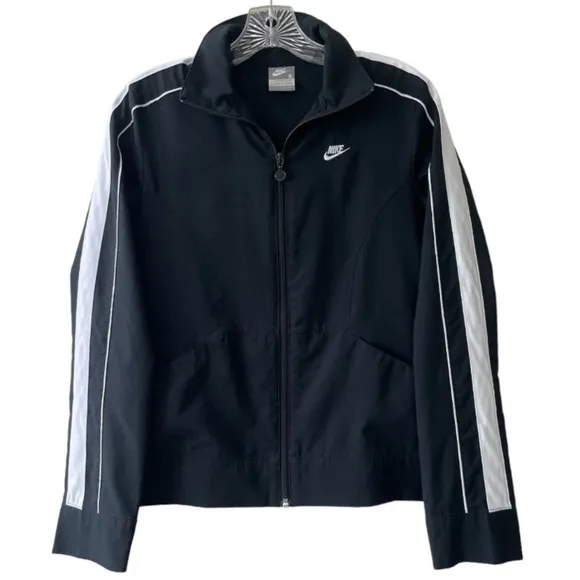 Nike Track Jacket FitDry Athletic Zip Vintage Y2K Black White Stripe Size Small