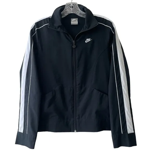 Nike Track Jacket FitDry Athletic Zip Vintage Y2K Black White Stripe Size Small