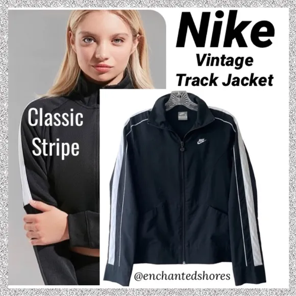 Nike Track Jacket FitDry Athletic Zip Vintage Y2K Black White Stripe Size Small