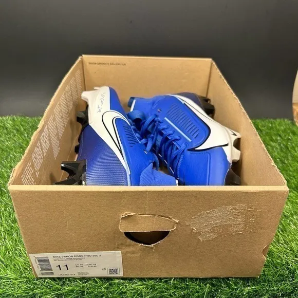 Nike Vapor Edge Pro 360 2 Mens 11 Blue White Football Cleats‎ High Top Brand New
