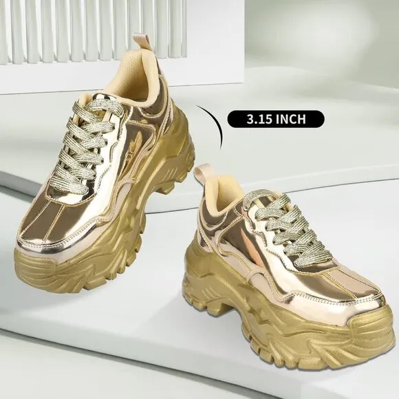 Niluber Walking Shoes Women Size (6-11) Gold Hologram Thermoplastic Polyurethane