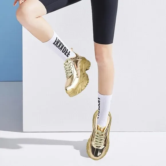 Niluber Walking Shoes Women Size (6-11) Gold Hologram Thermoplastic Polyurethane