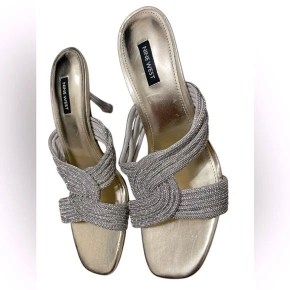 🌼💚💚NINE WEST Dancy Heeled Slide Sandals