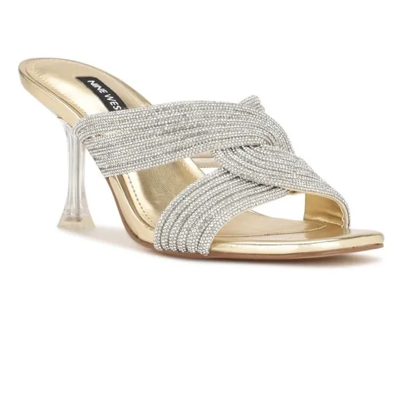 🌼💚💚NINE WEST Dancy Heeled Slide Sandals
