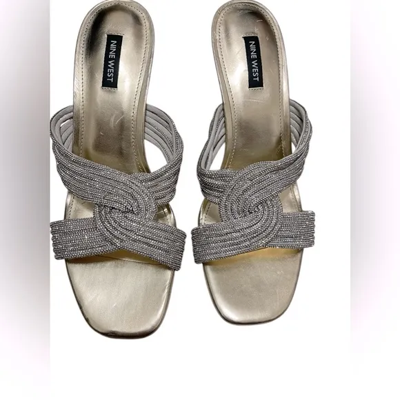 🌼💚💚NINE WEST Dancy Heeled Slide Sandals