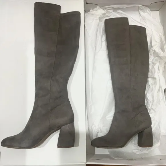 NINE WEST Kerianna Woman’s Tall Boots BLOCK HEEL GRAY Faux Suede High Boots 8.5