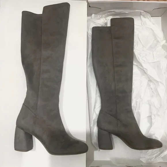 NINE WEST Kerianna Woman’s Tall Boots BLOCK HEEL GRAY Faux Suede High Boots 8.5