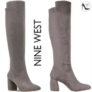 NINE WEST Kerianna Woman’s Tall Boots BLOCK HEEL GRAY Faux Suede High Boots 8.5
