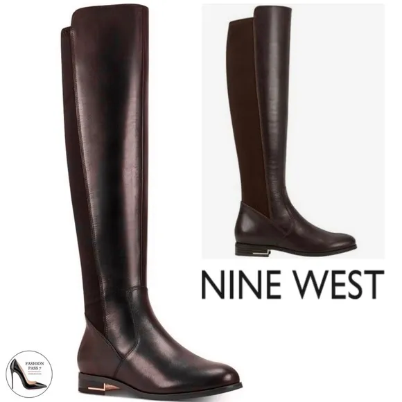 Nine West Levi Women’s Dark Brown Leather Over the Knee High Tall Riding Boots 9