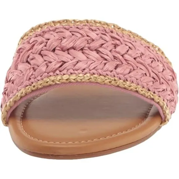 Nine West Pink Woven Upper Round Toe Slip-On Flat Sandals