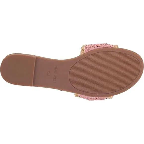 Nine West Pink Woven Upper Round Toe Slip-On Flat Sandals