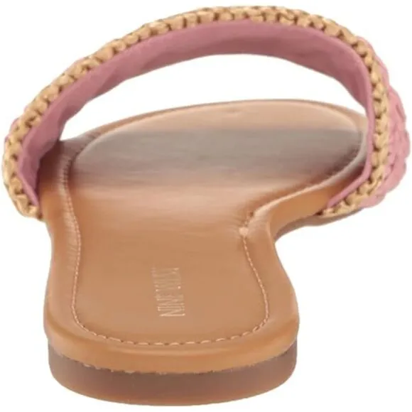 Nine West Pink Woven Upper Round Toe Slip-On Flat Sandals