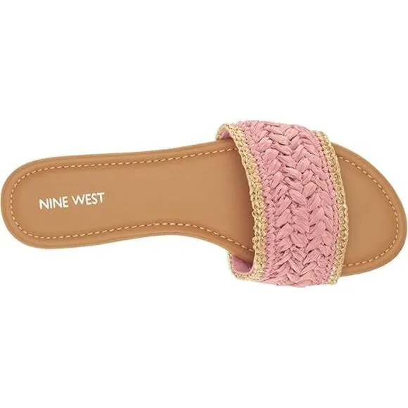 Nine West Pink Woven Upper Round Toe Slip-On Flat Sandals