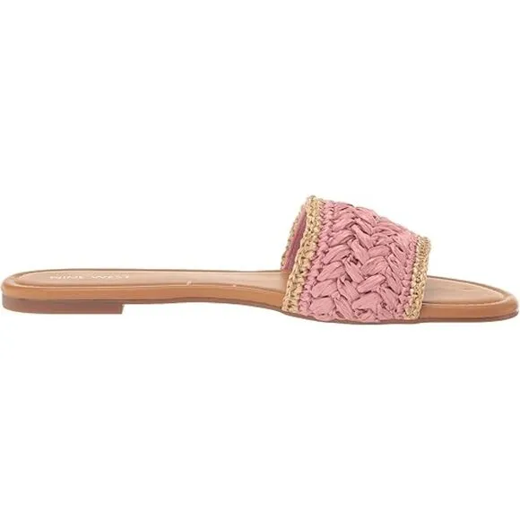 Nine West Pink Woven Upper Round Toe Slip-On Flat Sandals