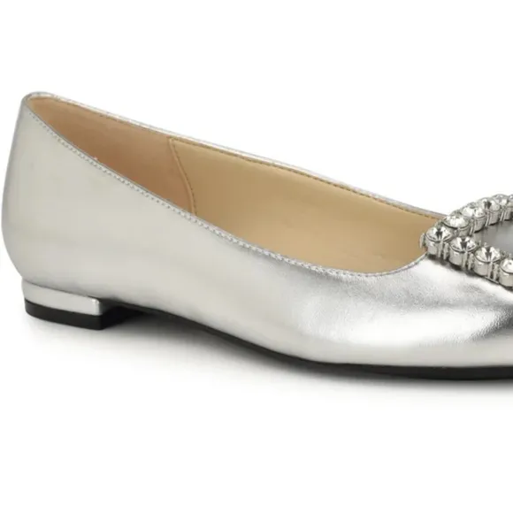 Nine West Pointy Toe Silver Crystal Embellished Buckle Flats Shoes  Various